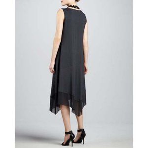 Eileen Fisher asymmetric sheer hem sleeveless dress XS black viscose jersey